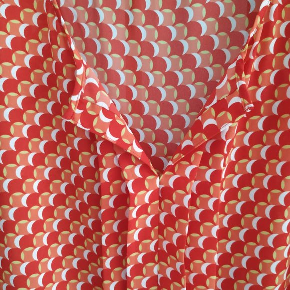 Pleione Blouse Orange Red Chiffon Pleated Sheer Top  Size XL - Picture 4 of 9